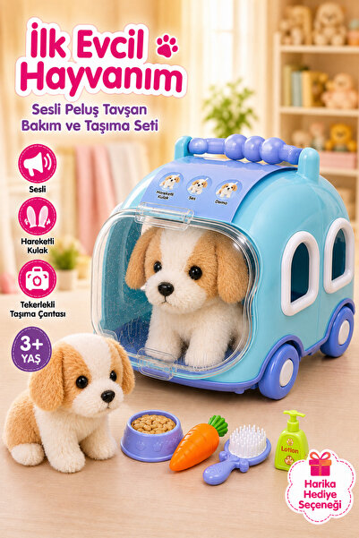 PET HOME KAYSERİ Sesli ve Hareketli Kulaklı Peluş Tavşan | Taşıma Çantalı Bak...