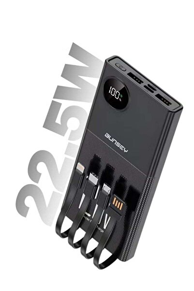 bunsey 20000mAh Power Bank 22.5W Fast Charging with 4 Built-in Cables (Type-C...