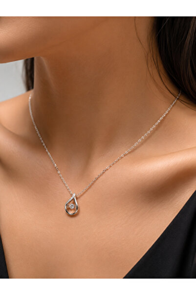 Miore takı Women's Necklace with Drop-Shaped Zircon Stone Detail – Silver Color