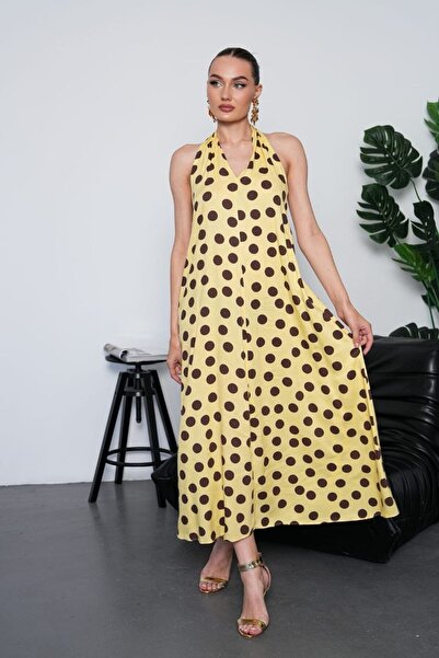 Lady Pixie Zero-Sleeve Polka Dot Patterned Dress with Pockets and Zipper