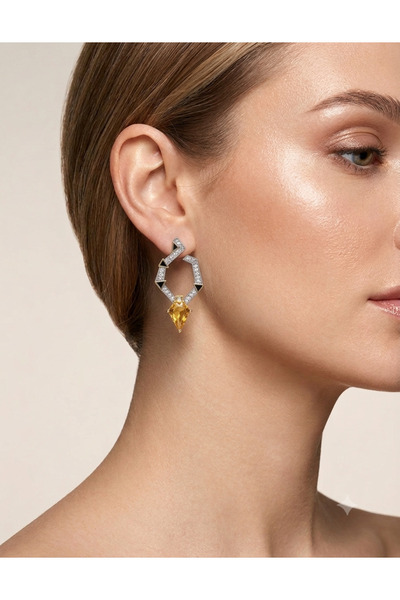 By Zeyna Aksesuar Premium Geometric Stone Women's Earrings