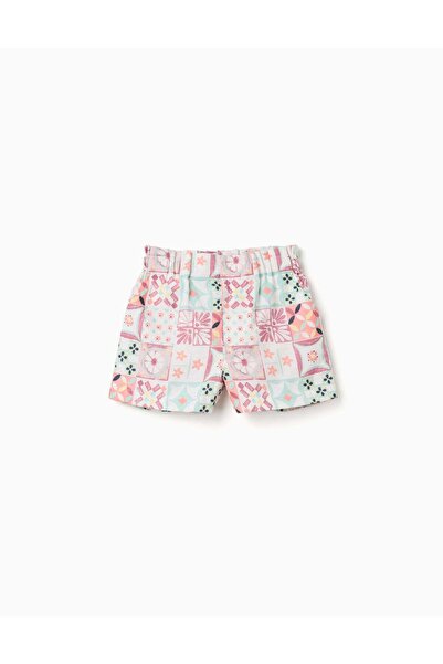 Ziddy Cotton shorts with a tile pattern for baby girls, multicolour