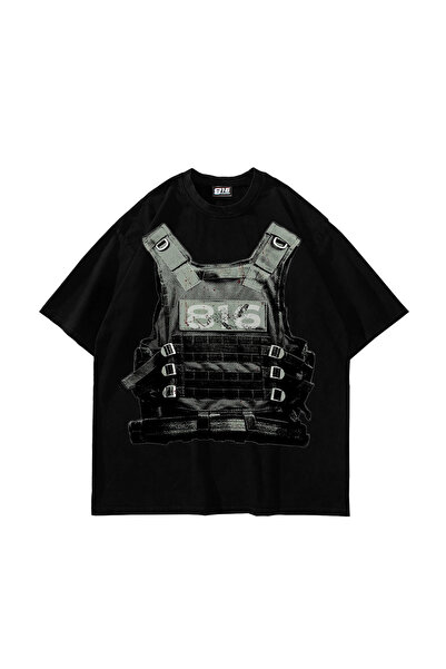 Sekizbiraltı 816 Tactical Vest Graphic Oversize Black T-Shirt