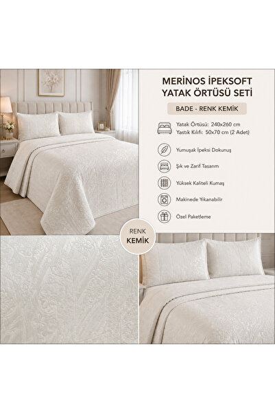 Merinos İpeksoft Yatak Örtüsü 240x260 cm, 50x70 cm 2'li Yastık Kılıfı