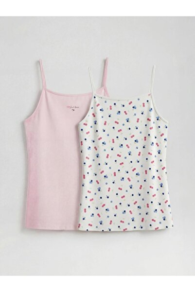 LCW STEPS Square Collar Printed Rope Strap Girls' Undershirt 2-Pack (S6)