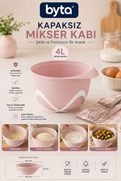 BYTA 4 Liter Mixer Bowl Without Lid – Bpa-Free Multi-Purpose Bowl for Kneadin...