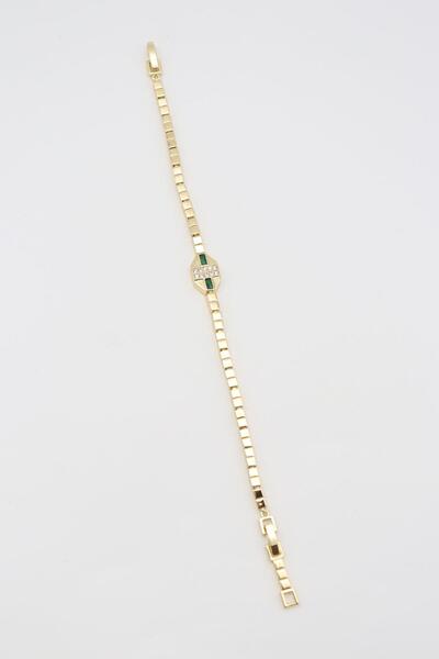 Bade Jewelry Vip Gold Green Stone Detailed Hexagonal Design Tarnish-Resistant...