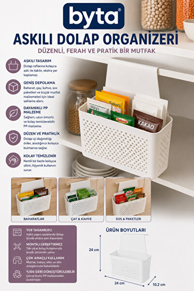 BYTA Askılı Dolap Organizeri – Raf Altı Çok Amaçlı Mutfak ve Banyo Saklama Se...