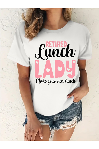 1001 Line [قطعة أزياء أساسية] تي شيرت مطبوع عليه عبارة "Retired Lunch Lady" [...