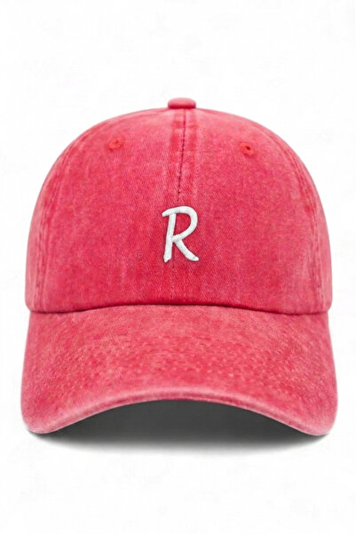 ŞapkaMania Red Embroidered Washable Vintage Unisex Hat with Letter R