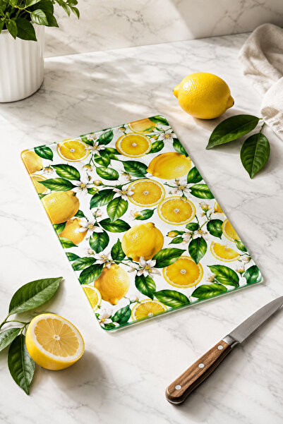 Decorita Glass Cutting Board - Glass Cutting Table |   Lemon Flower Patterned...