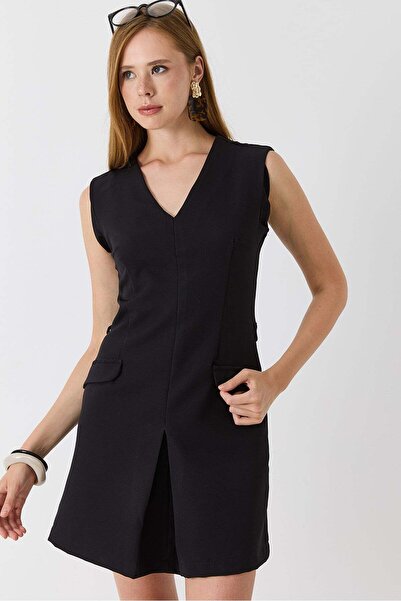 Raneel Kazançlı Alışveriş Women's Zero Sleeve Belt Detailed Mini Dress Black