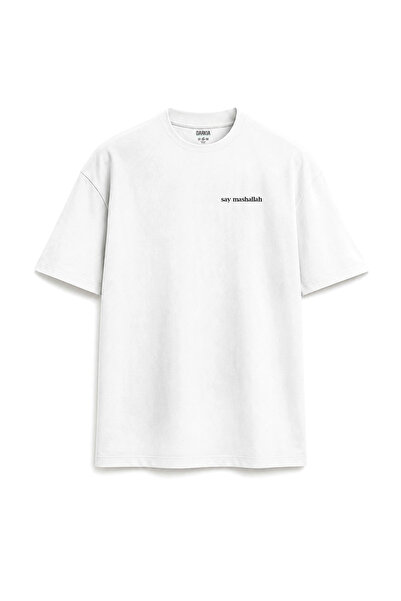 Darkia Say Masallah Minimal Printed Text Y2K Unisex White T-Shirt