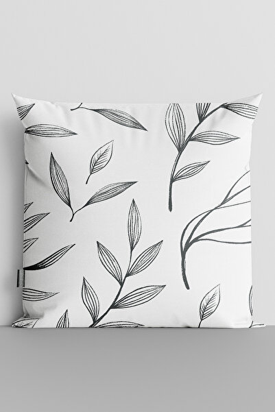 TicaretJet Black Tree Branch and Leaves Double Sided Digital Printed Throw Pi...