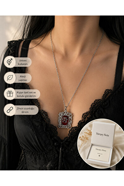 HER ŞEY NOTA www.herseynota.com Gothic Spider Embossed Frame Necklace Unisex ...