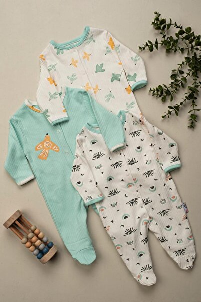 ENİA BABY Baby Girl Baby Boy Patterned 3-Piece Jumpsuit Set with Booties Newb...