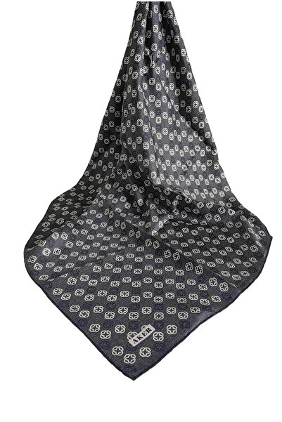 Aker Sura Silk Patterned Scarf 9128701 Monogram 311-Dark Anthracite-White