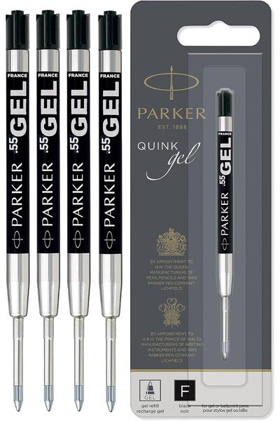 Parker قلم حبر جل كوينك - رأس دقيق 0.5 مم - حبر جل أسود - عبوة من 4 أقلام