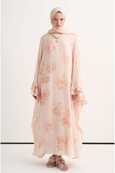 carell Fleur Floral Ruffle Detailed Kaftan Powder