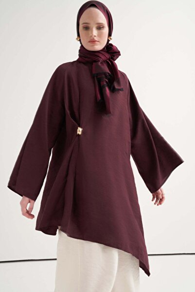 carell Tensel Asymmetrical Gold Buckle Tunic Plum