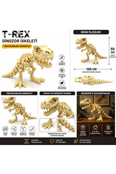 tr trendcenter T-Rex Müze Formu 55 Cm 110 Cm İskelet Eklemli Oynar