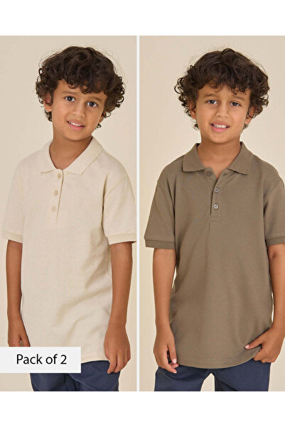 REDTAG Boys Beige & Olive Polo T-Shirts (Pack Of 2)