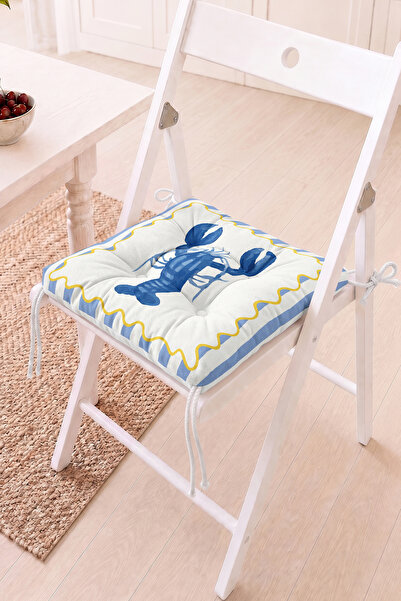 Home Mavi Yengeç Figürlü Pofidik Sandalye Minderi - Şerit Desenli Retro Dekor...