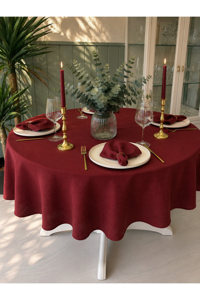 Decamor home Royal Linen Textured Wine Red Round Tablecloth (Napkins Not Incl...