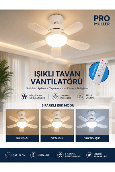 Pro Müller Alman Alman Kömürsüz Sessiz Motor Tavan Tipi 3 Renk Aydınlatmalı F...
