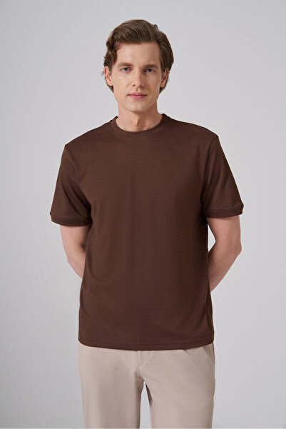 Morven Men's Light Brown Trendy Plain Combed Cotton Crew Neck Tshirt