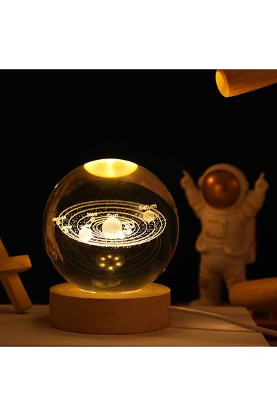 Angel Of Life Planets Themed Wooden Base Illuminated Glass Globe