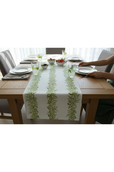 megi concept Dijital Baskılı Zeytin Dalı Desenli Masa Runner 40x140 cm Dekora...