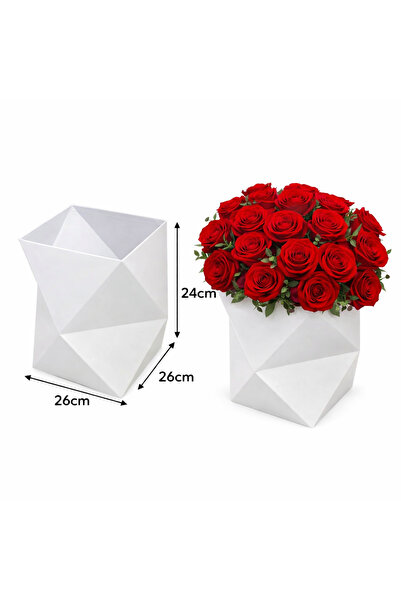OEM Cutie cu Flori Hârtie Alb Geometrică 26,5x26,5x24 cm