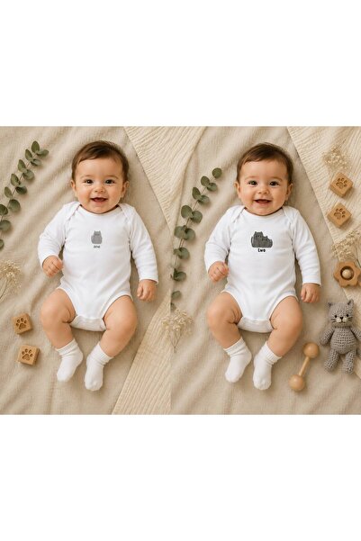 Generic White Bodysuit, with Cat Motif, 2 Pieces