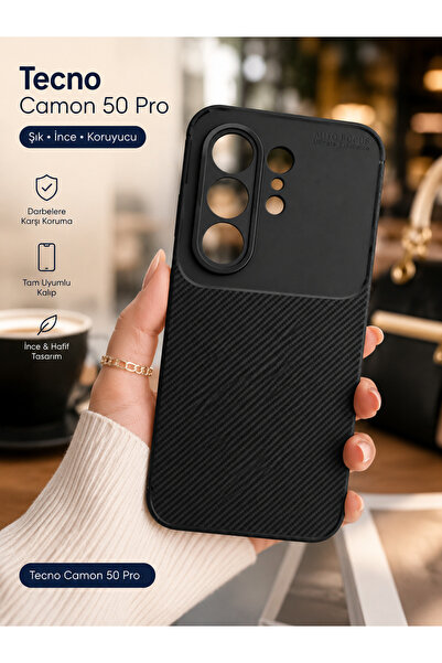 TechTrove Tecno Camon 50 Pro Uyumlu Kılıf Karbon Tasarımlı İnce Yapılı Kamera...