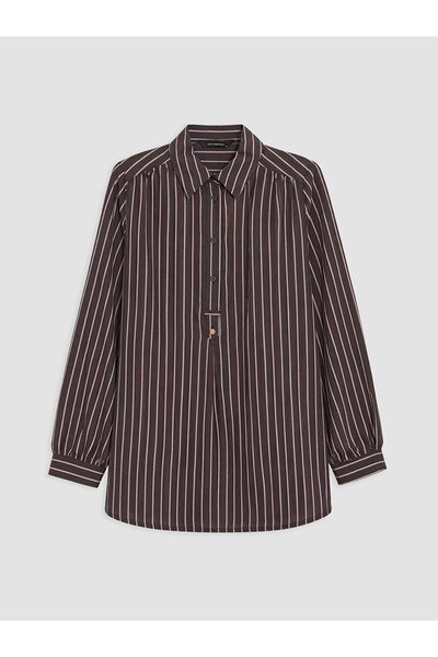 LC Waikiki Brown Striped Oversize Women's Shirt Tunic