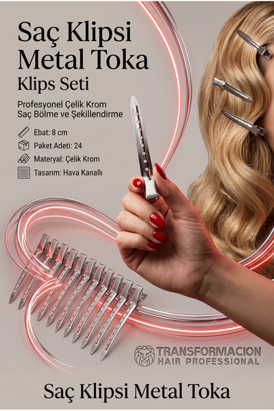 Transformacion Agrafă de păr metalică profesională de 8 cm, set de 24 - Agraf...