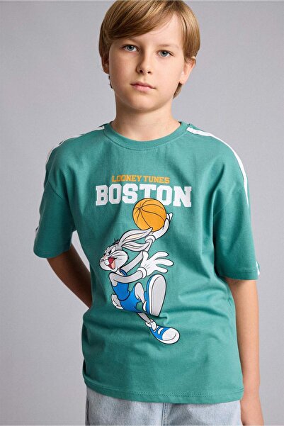 DeFacto Looney Tunes Licensed New Regular Fit Crew Neck Short Sleeve Green T-...
