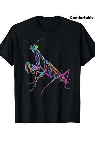 212Wear تي شيرت ملون بطباعة المانتيس، بأسلوب فن الحشرات، مثالي للارتداء في ال...