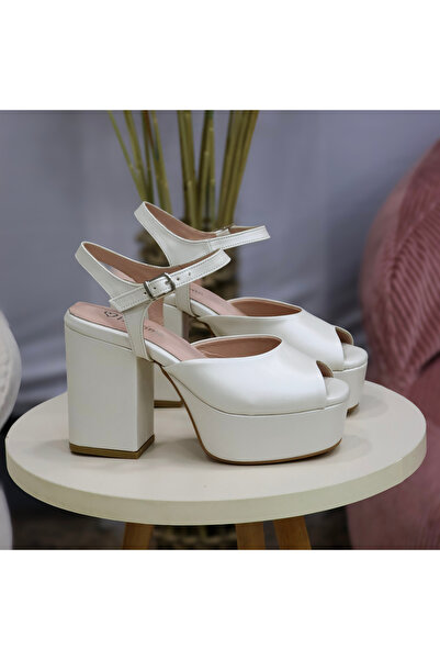 favorimo Women's White Platform Thick Heeled Sandals Shoes