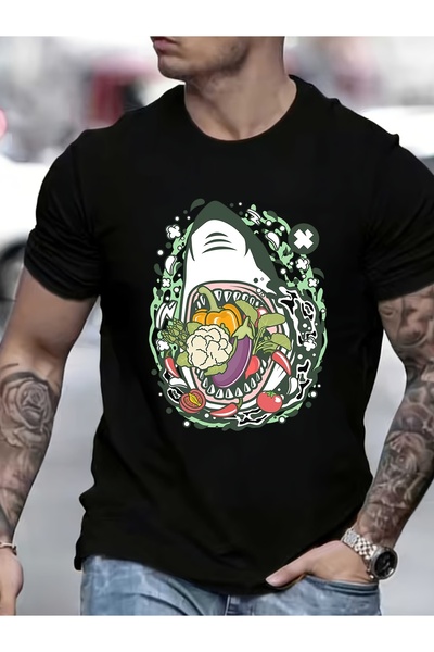 BASEPULSE 180g Shark Veggie T Shirt Men - Perfect Summer Parties Family Gathe...