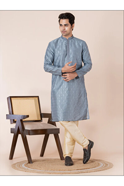 Devoiler Mens Self Design Jacquard Silk Kurta Set