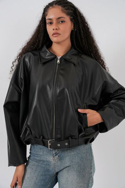 Hiccup BDART Jachetă Oversized Din Piele Ecologică Cu Curea