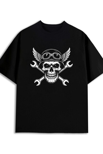 BASEPULSE Men'S Black T-Shirt Featuring Skeleton Wrench Design, Made from 100...