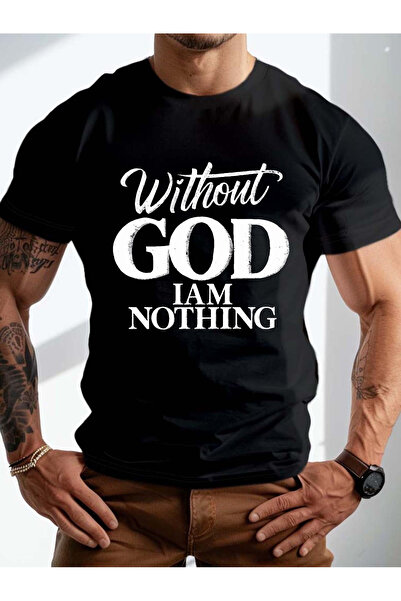 BASEPULSE Men'S Plus Size "Without God I'm Nothing" Graphic T-Shirt - 100% Co...