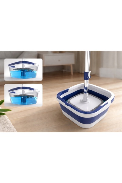 OEM Set mop rotativ 360 °   cu găleată pliabilă, 2 lavete din microfibră, mân...