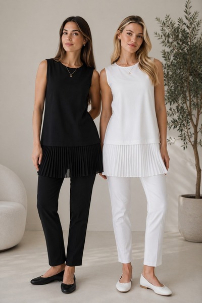 USLULAR Piliseli Underwear Tunic Zero Sleeve 2-Pack Black&White