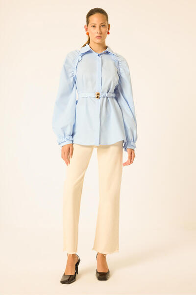 Touché Privé Balon Sleeves, Ruched Detail, Belted Shirt
