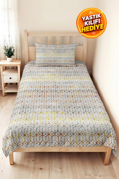 Evimde Bambaşka Set decorativ pentru pat de o persoană, gri geometric, pentru...