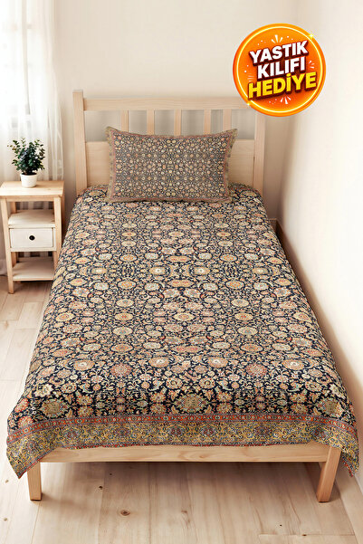 Evimde Bambaşka Navy Blue Shawl Patterned Double Pique Set - Classic Authenti...